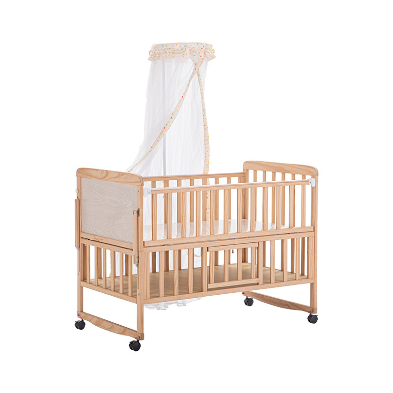 Cross-Border Crib With Guardrail Girls Princess Bed Kindergarten Baby Patchwork Crib Pine Bb Bed Item Picture