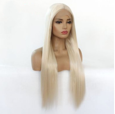 White wig with synthetic fiber front lace long straight hair, European and American lace long hair cover LW0290 details Picture