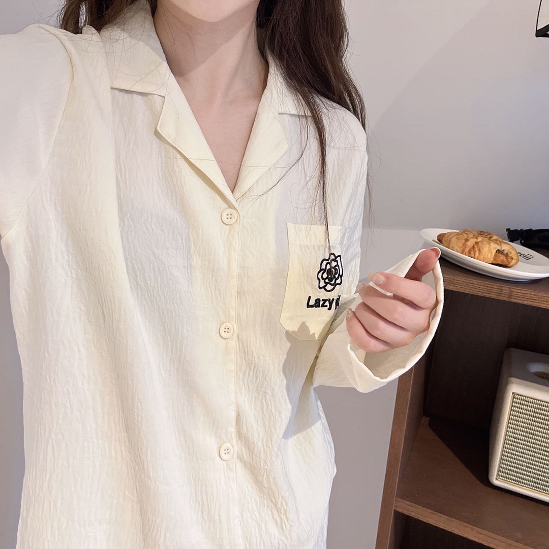 MUZITATA's new spring and winter pure cotton and linen pajamas, women's home wear sets, long sleeves and long pants details Picture