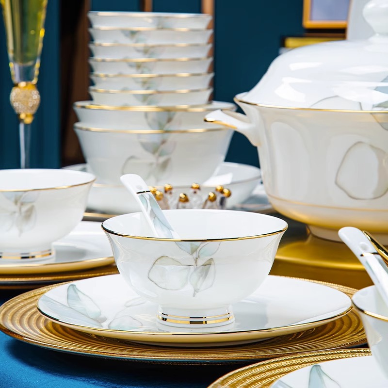 碗碟套装家用高温轻奢2025景德镇陶瓷骨瓷餐具碗盘筷盘子简约饭碗