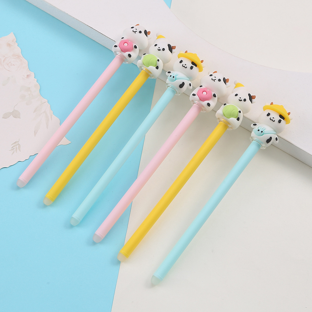 Zhongfan Stationery's creative cartoon high-appearation-level cow pattern gel pens and girlish student gel pens are now available for wholesale Specification image