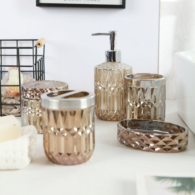 Hotel home, bathroom, bath products, press-type glass, light luxury lotion bottle, soap plate, washing and brushing water cup Item Picture