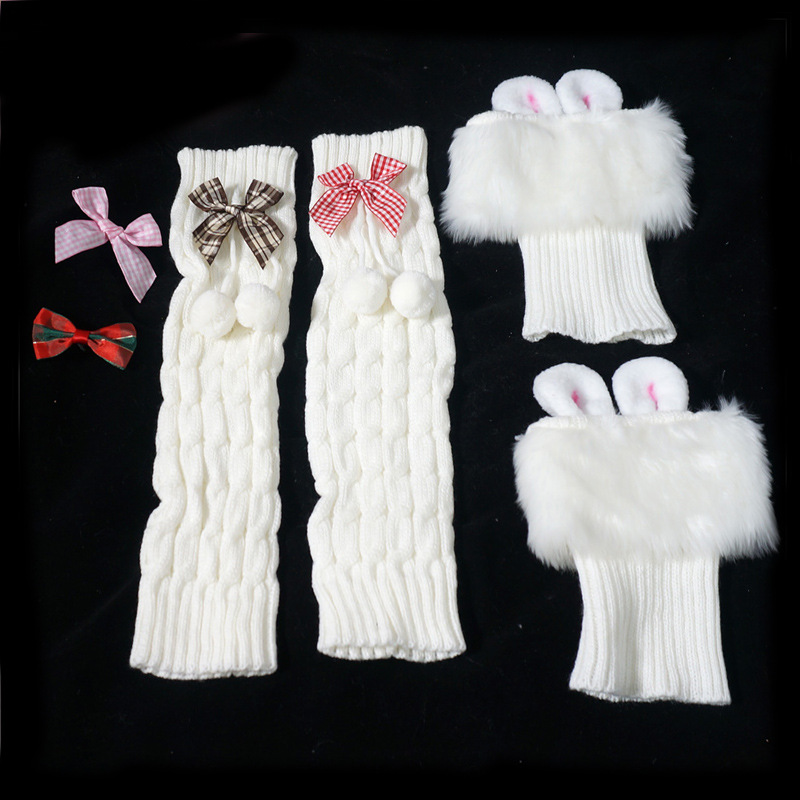 Original cute rabbit ears, fluffy hosiery, soft girl lolita, Japanese jk fur ball bow leg covers, elephant socks details Picture