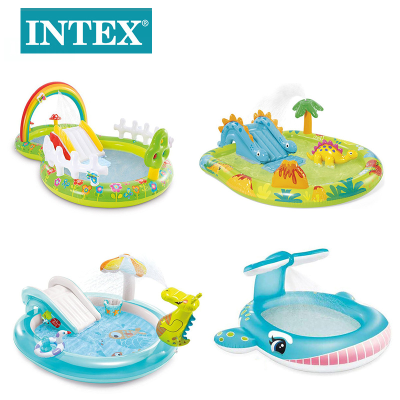 INTEX original children's inflatable water play pool, summer water play, water spray slide pool, cartoon-shaped pool details Picture