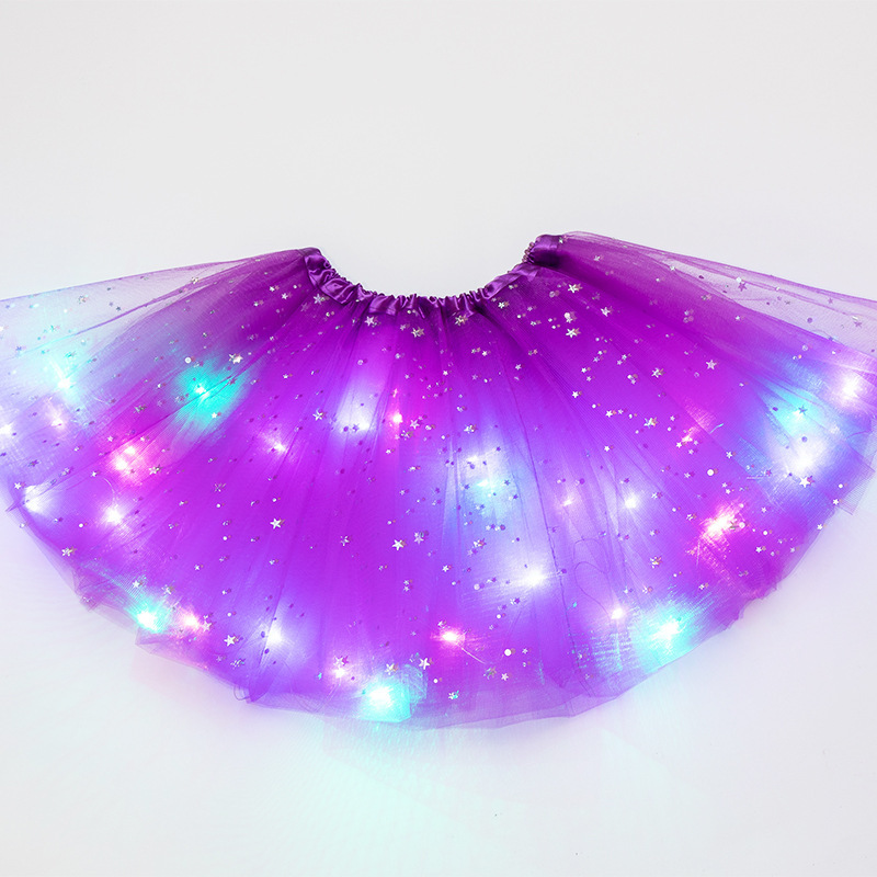 Children's glitter with light emitting tutu skirt Light emitting gauze skirt LED light Shag skirt details Picture