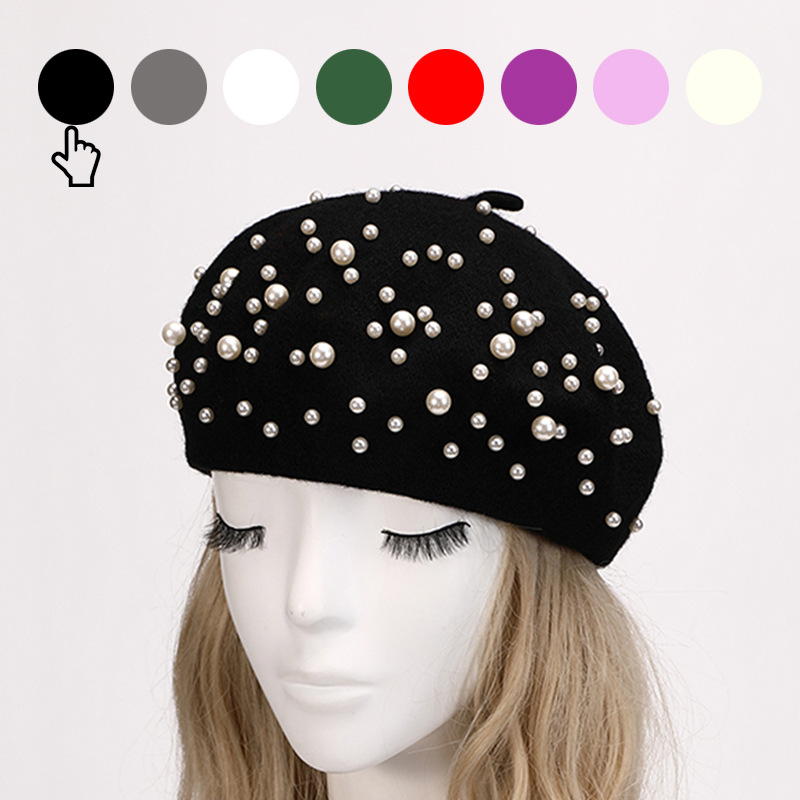 韩版百搭日系南瓜帽子英伦复古毛呢画家帽小香风珍珠羊毛贝雷帽女