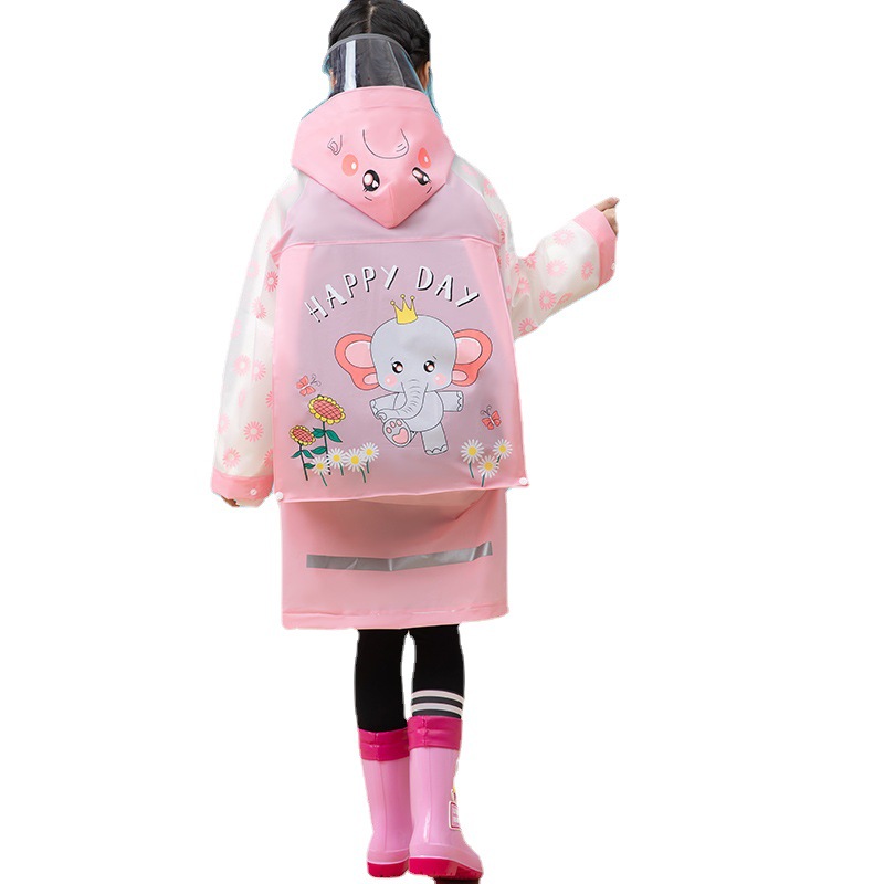 New Children's Raincoat With Backpack Position Eva Children's Raincoat Reflective Strip Thickened One-Piece Raincoat Animal Pattern Item Picture