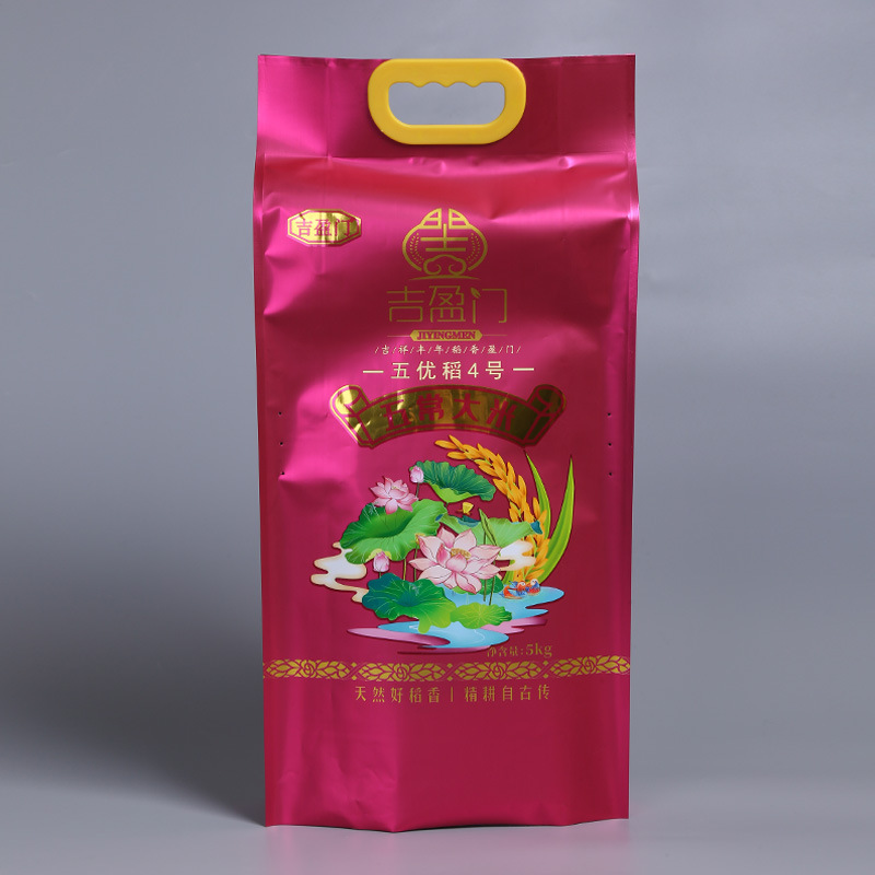 Hand-held plastic composite packaging for rice woven bags, woven bags for grains and cereals, laminated waterproof color-printed rice bags Specification image