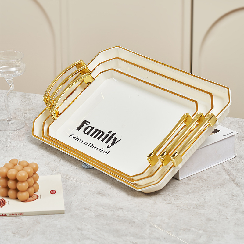 Cream white hand fruit basket Plastic Phnom Penh desktop retail sundries plate large and small combination set fruit plate 01223A915 details Picture