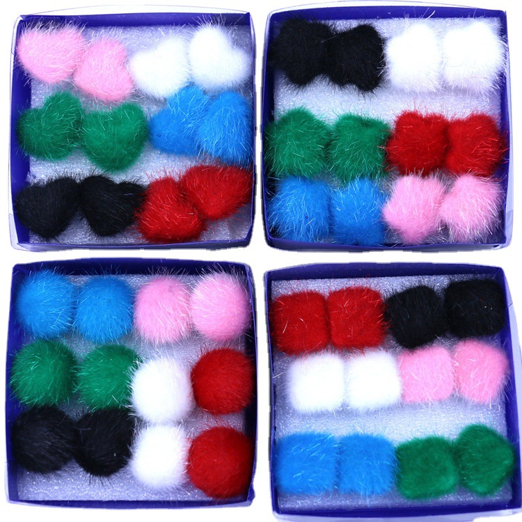 Yiwu crystal color jewelry wholesale 6 pairs of box random mixed color plush buckle glue needle stud round square heart thumbnail