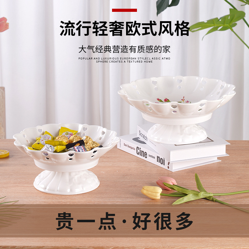 带底座可拆镂空贴花水果盘客厅家居用欧式水果盘套装带彩盒礼品产品图