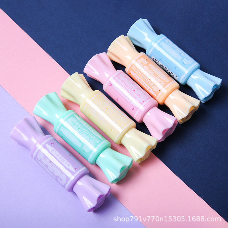 New H733 candy-colored, candy-shaped, double-headed highlighter and key marker pen 6-color set thumbnail