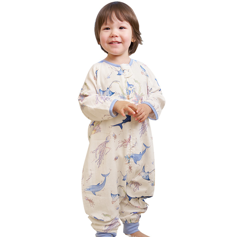 Andan Spring/Summer new infant sleeping bag, seven-quarter sleeve double-layer bamboo cotton baby split sleeping bag, air-conditioned room anti-kick blanket Item Picture