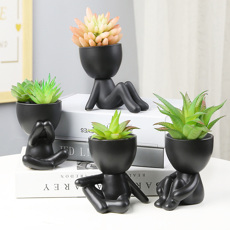 Nordic succulent plant flowerpots, succulent personalized and creative ceramic ornaments, simple office handicrafts, lazy person's potted plants details Picture