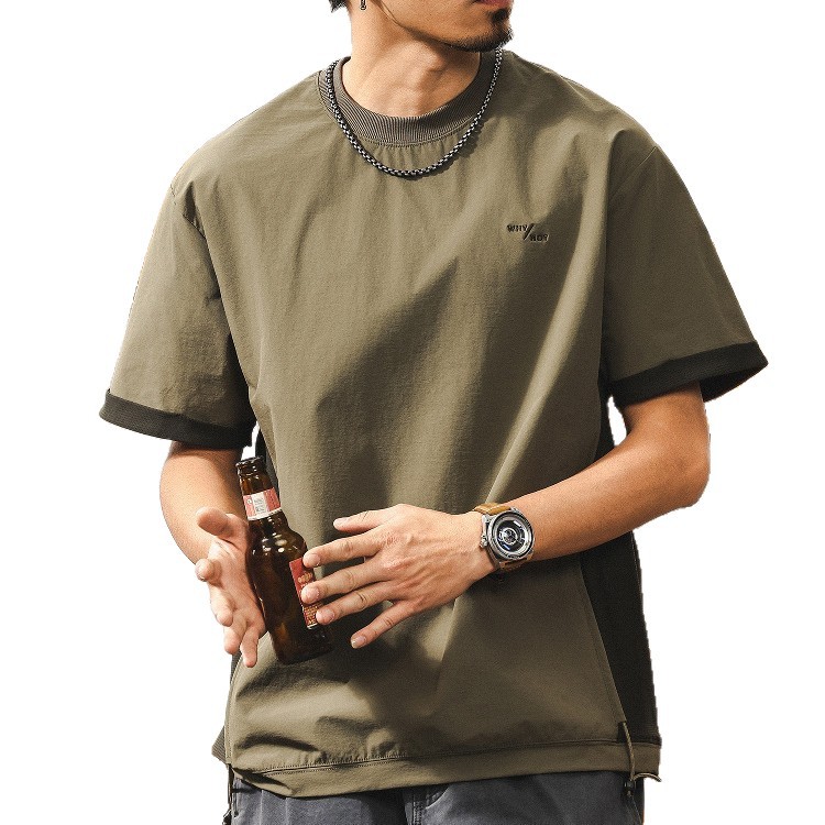 New Summer 2025 quick-drying T-shirt for men, Japanese style, simple, moisture-absorbable and breathable, side spliced loose ice silk short-sleeved Item Picture