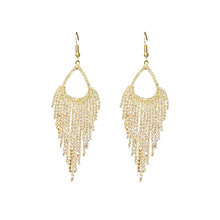 Elegant long golden full-diamond tassel earrings for women, Dongdaemun earrings from South Korea, exaggerated European and American style earrings and ear hooks Item Picture
