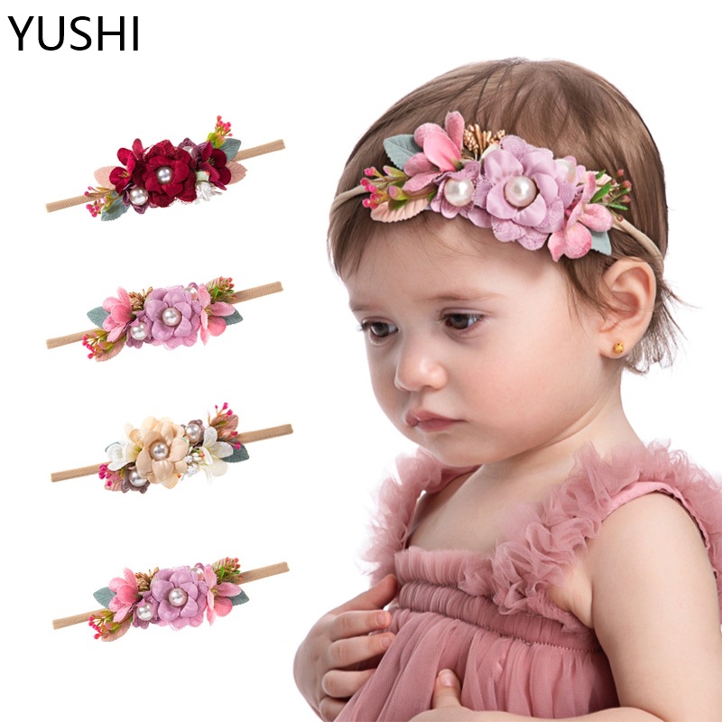 Amazon creative simulation fabric band pearl children's hair band, cute and super soft, agent nylon baby hair accessories full figure