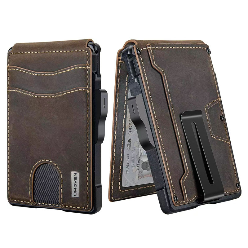Cross-border best-selling RFID men's genuine pickup bag, metal anti-magnetic automatic pop-up card wallet, credit card business card box, wallet