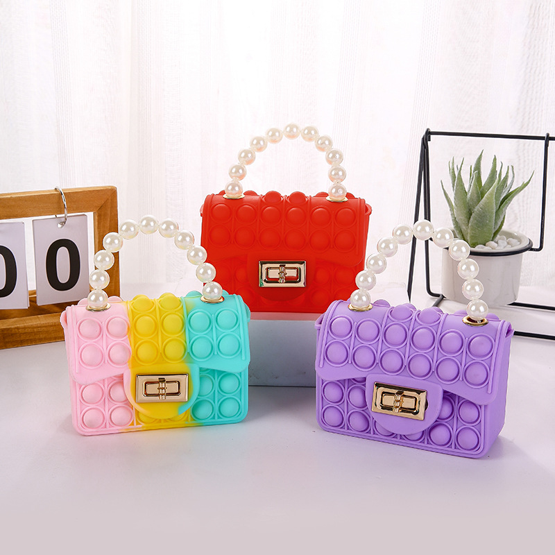 Manufacturers Directly Supply Silicone Jelly Bag Silicone Purse Children Crossbody Double-Sided Bubble Pearl Handbag Chain Bag Specification drawing