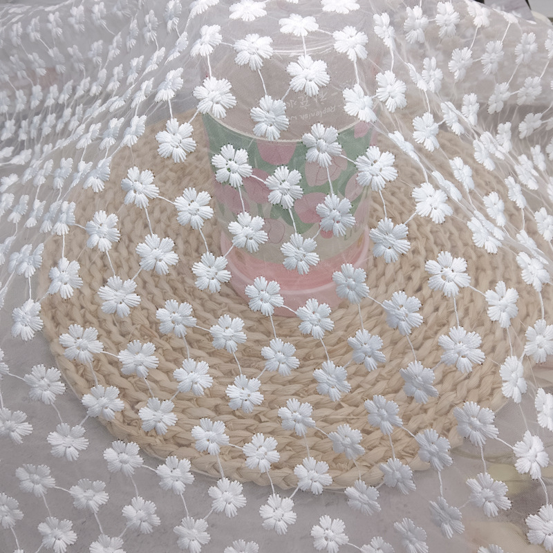 White organza embroidered with small flower lace fabric, DIY children's dress, curtain cover, home clothing fabric Specification image