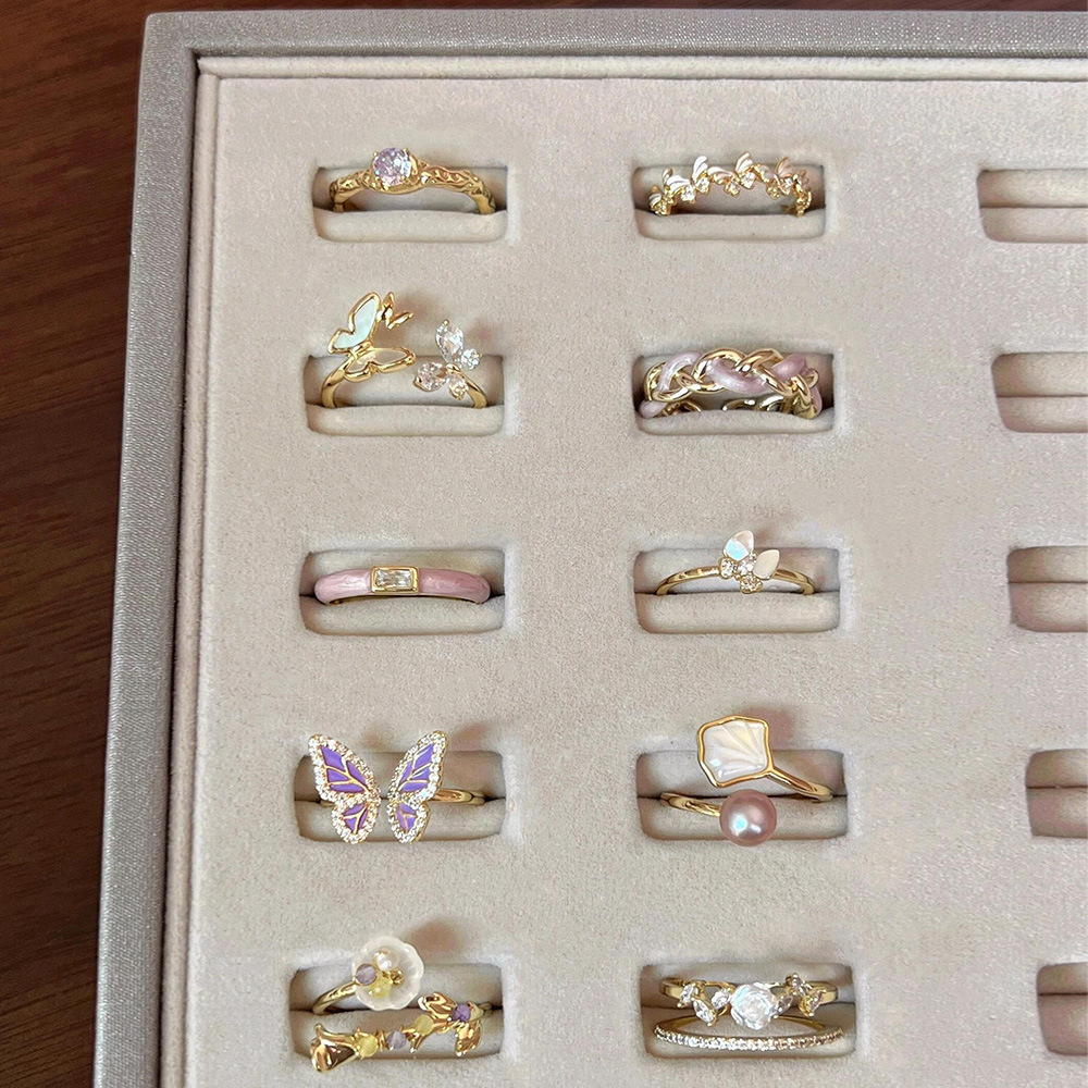 Enamel drop glaze butterfly ring, feminine, niche design, high-end and unique mother-of-pearl small diamond open ring new product Item Picture