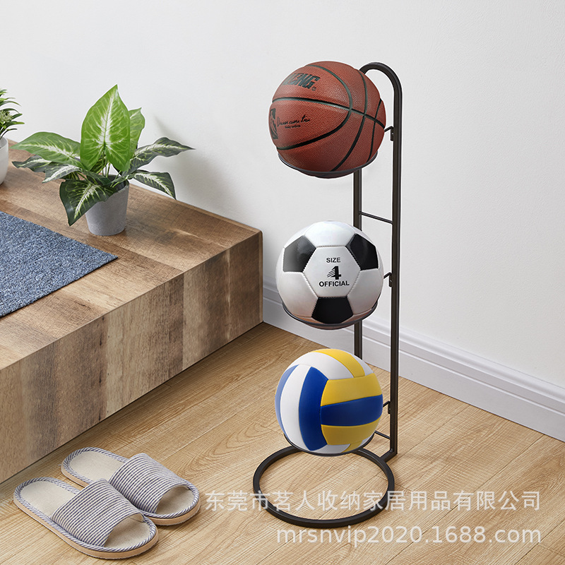 简约篮球收纳架 铁艺分层球类展示架 免螺丝便携式户外足球置物架详情图2