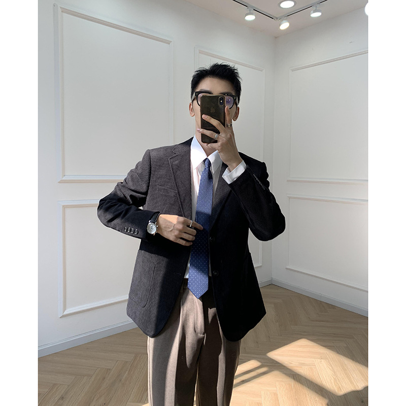 JY's new Korean-style loose, retro and casual corduroy suit jacket for men's spring style is a single piece Specification image