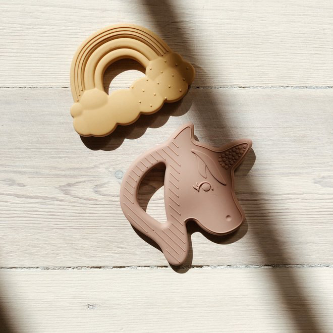 Baby cartoon teether food-grade silicone children's molar stick Baby teether Rainbow Cloud Unicorn full figure