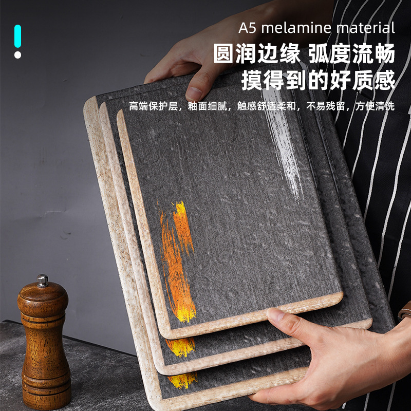 Rectangular commercial melamine plastic retro creative and personalized tableware for barbecue restaurants, imitation porcelain hot pot plates Specification image
