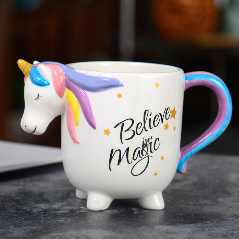 Cross-border unicorn ceramic cups, milk breakfast cups, Rainbow Macatong office cups, home creative mugs Specification image