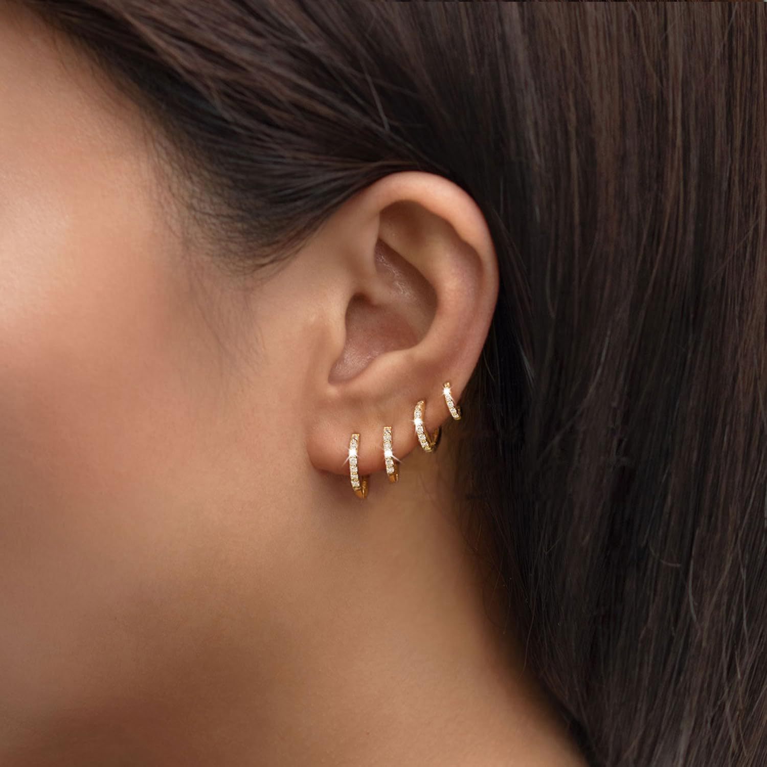 Brass and real gold electroplated, a popular cross-border bestseller in Europe and America, simple and fashionable women's ear ring set with zircon circles