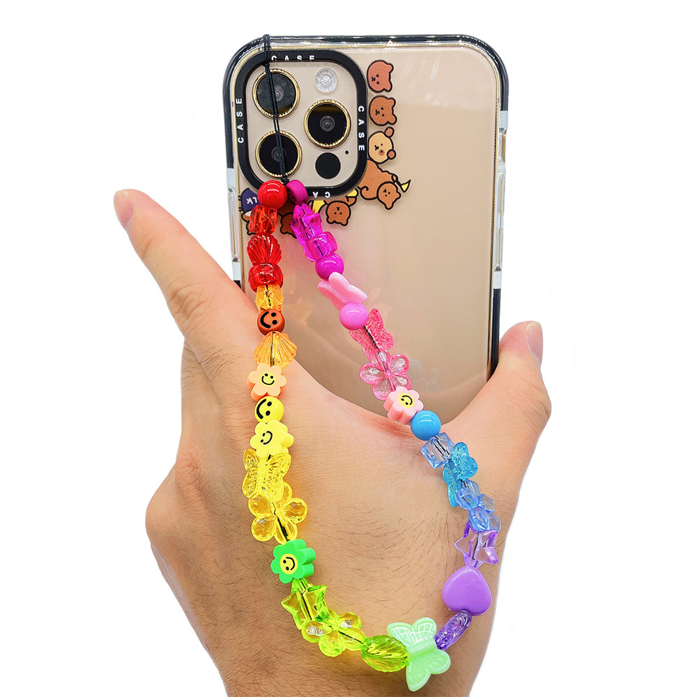 European and American ins mobile phone chain beads, plastic mobile phone chain accessories, short mobile phone pendant ropes, wholesale of mobile phone pendants