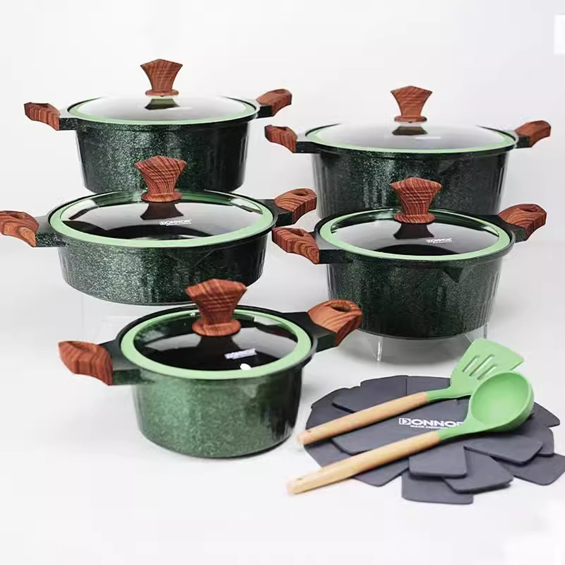 15pcs cookware set15件套不粘锅铝锅压铸盖套装麦饭石压铸铝锅具