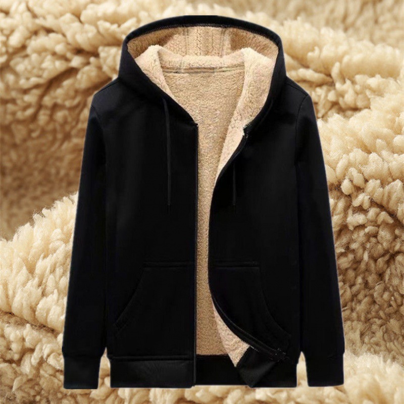 Men's plus fleece thickened hoodie teenage cardigan top student zipper hoodie men's size coat