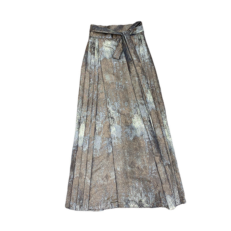 In-stock [Drunken Qiongfang] New Chinese-style gilded horse Face dress for Autumn and Winter, retro high-waisted half-body style Item Picture