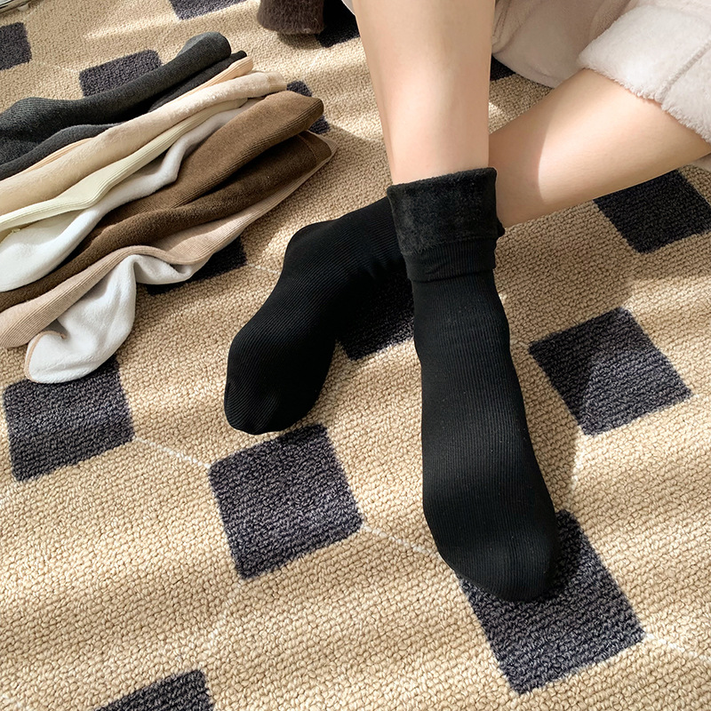 Unisex couple style fleece and thickened warm snow socks, mid-length home cotton socks, postpartum socks, floor socks Specification image