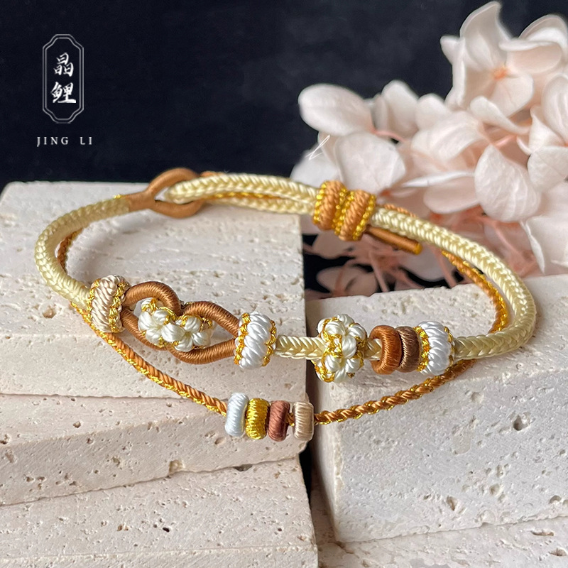 曼家卡龙同款美拉德手绳双层款编绳手链桃花圈股线八股辫编织爆款