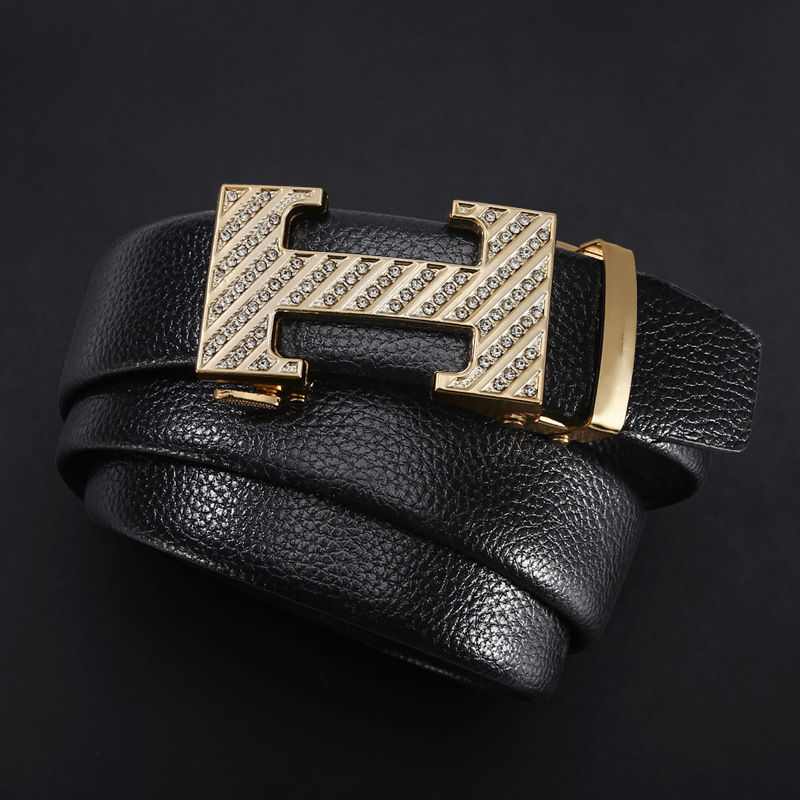 Men's Leather Belt Automatic Buckle Leather Belt Youth Leisure Business Buckle Men's Letter Belt details Picture