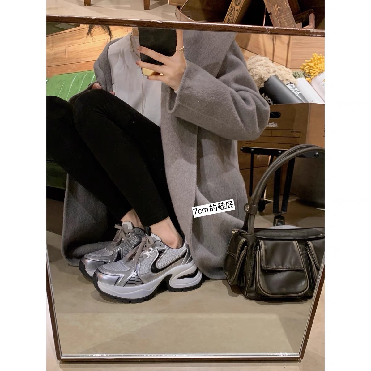 High Version ~ Zhao Rusi With Thick Bottom Leather Casual Sports Shoes 7Cm Small Increase Before Lace-Up Daddy Shoes Woman Application Scenario