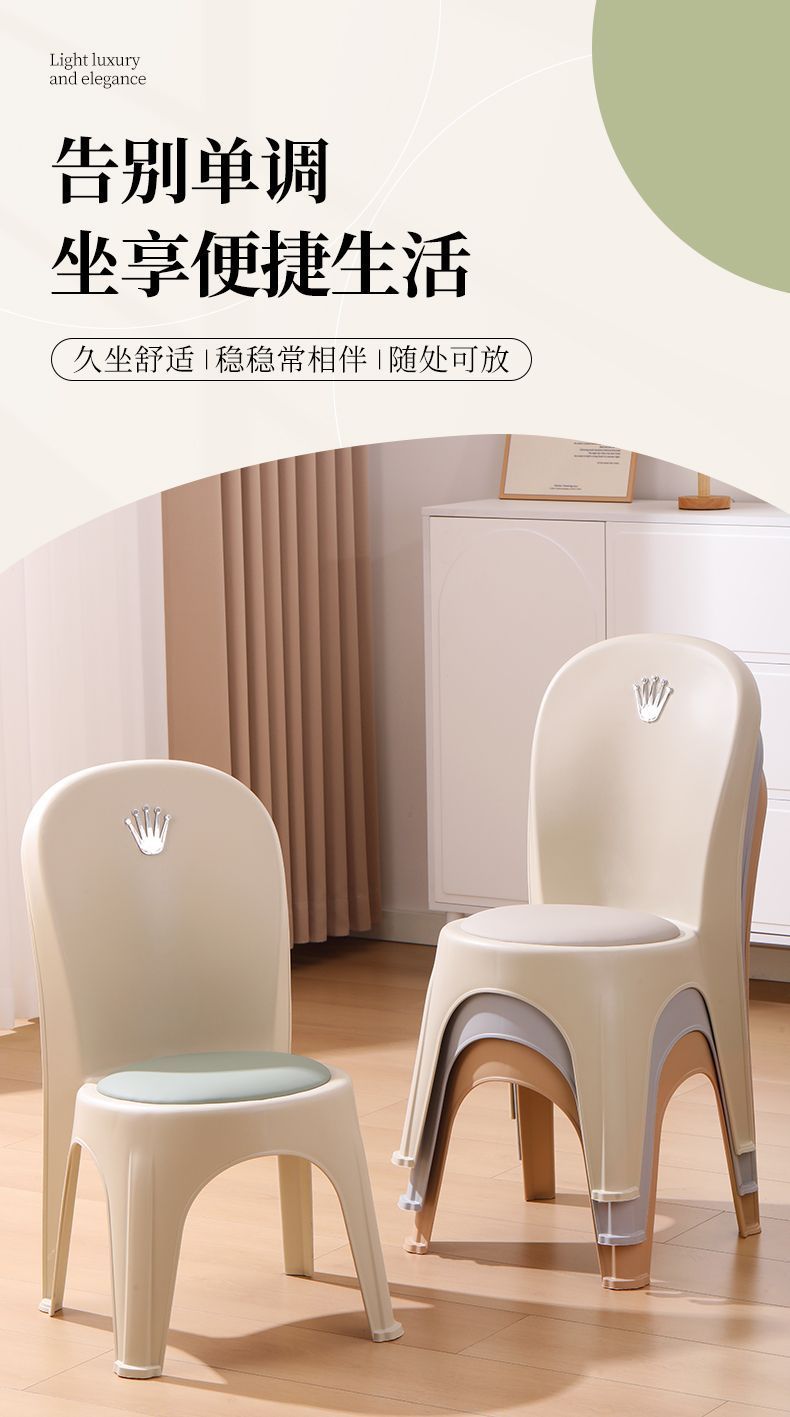 家居靠背椅加厚软包皮革塑料椅子高椅客厅卧室成人踩脚可叠放工厂详情3