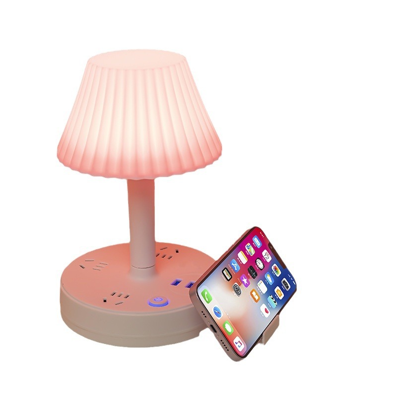 Intelligent voice control bedside color adjustable multi-functional lamp socket send mobile phone stand with USB interface Item Picture