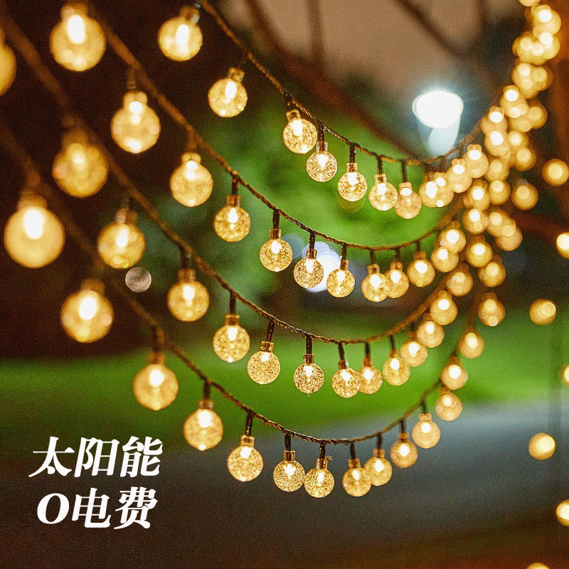 LED solar bubble color lights, string lights, camping atmosphere lights, outdoor courtyard small white balls, cherry blossom water drop decorative lights
