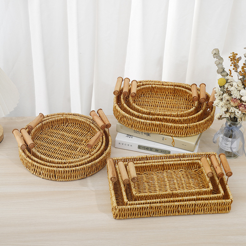 Wicker-like fruit basket, hand-woven Japanese bread basket, steamed bun basket, living room household storage basket, wicker-woven double-ear support basket details Picture