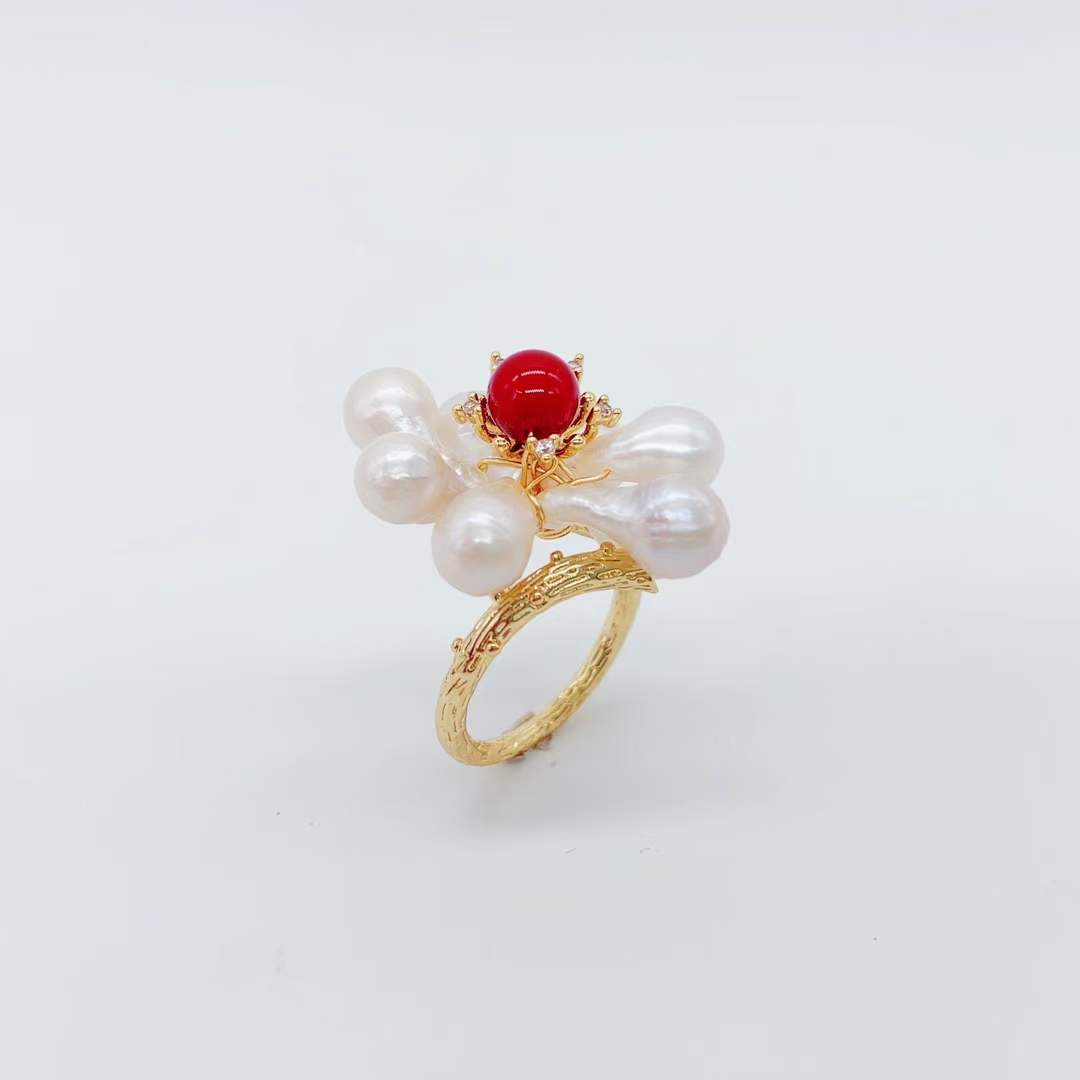 Barroco perla rojo ágata anillo clásico retro lindo cálido romántico diseño influencers estilo explosivo Item Picture