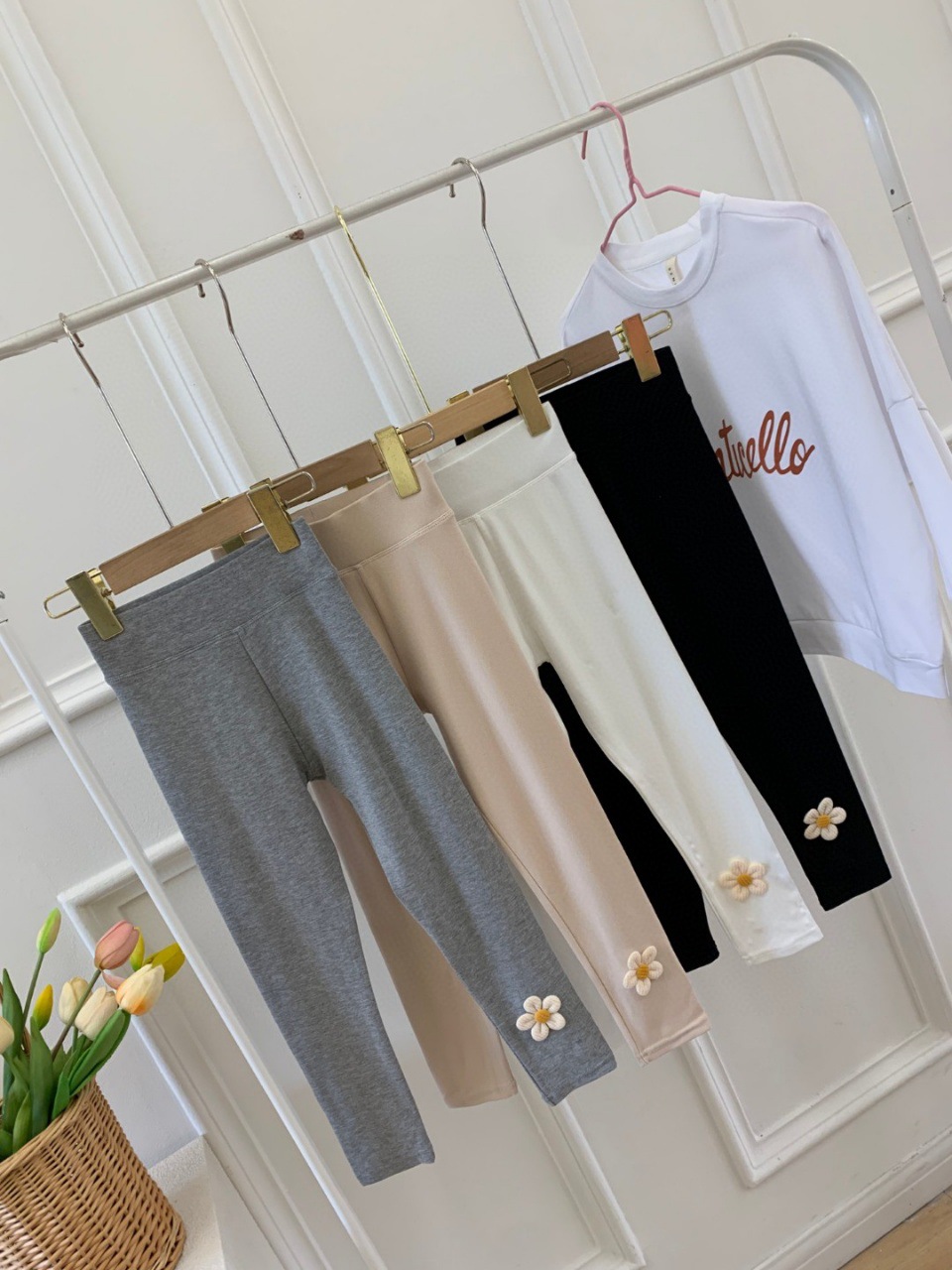 Autumn and winter Korean-style children's leggings, sunflower cotton girls' leggings, high-waisted slim-fit pants
