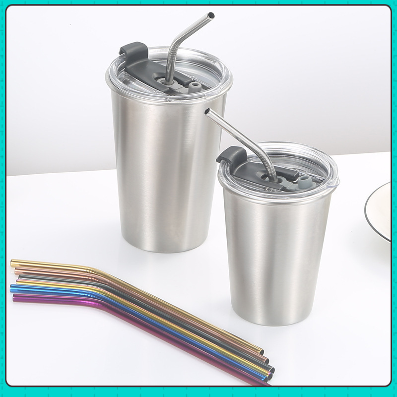 Best-selling cross-border stainless steel cups with straws, large-capacity cups wholesale, portable coffee cups with high appearance standards, creative straws full figure