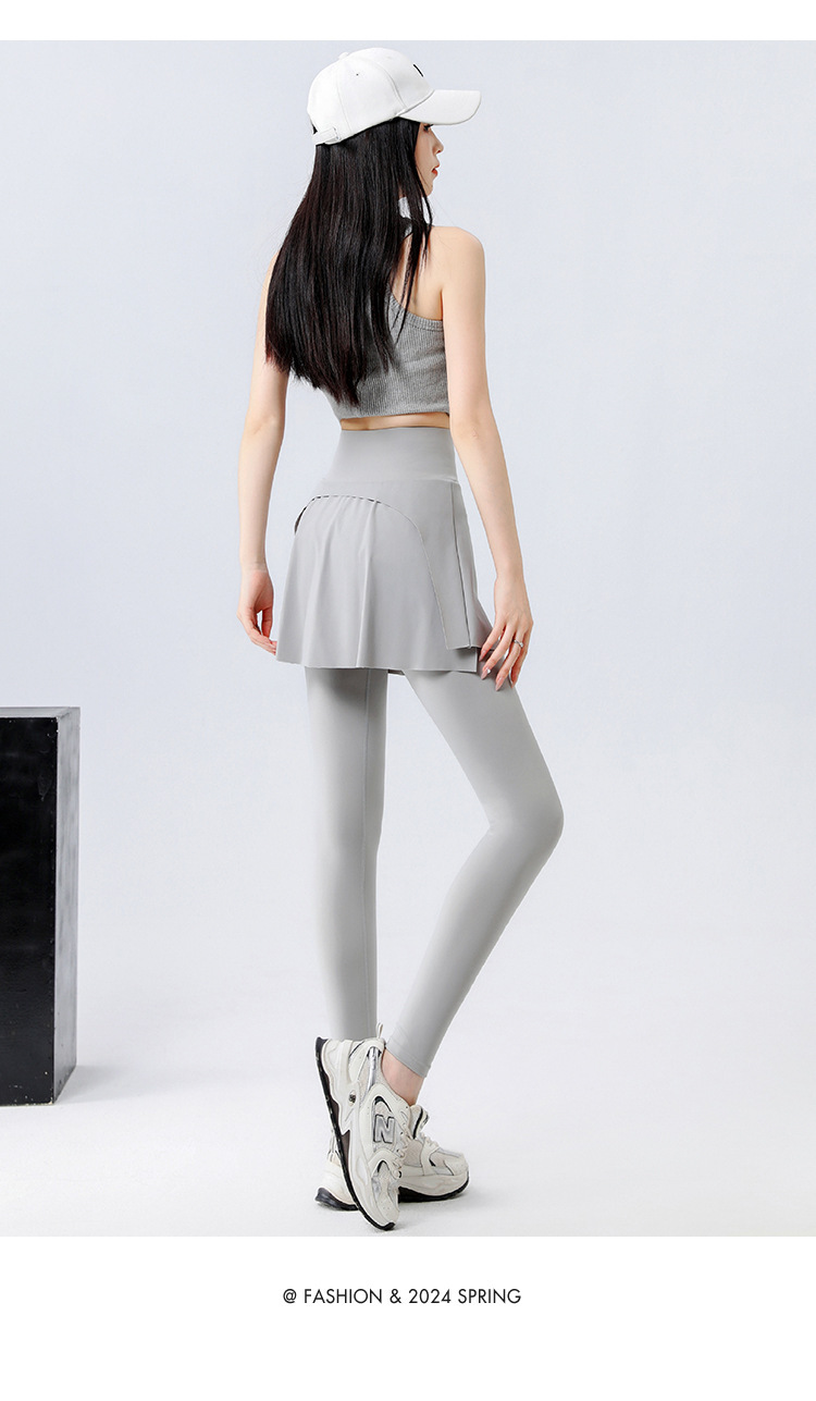 新款锦纶瑜伽裤女高腰显瘦修身跑步健身鲨鱼运动裤春秋外穿假两件运动休闲服详情32