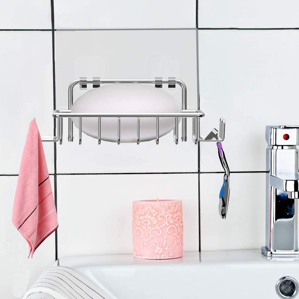 No-punch soap box Stainless steel black toilet drain Wall mounted bathroom soap net soap dish basket Soap rack