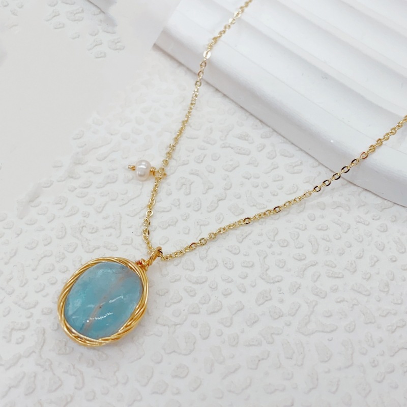Xl048057 Blue Sea Tidal Pearl Necklace Color Necklace Everything Pendant Blue Wind Collarbone Chain French Temperament Specification drawing