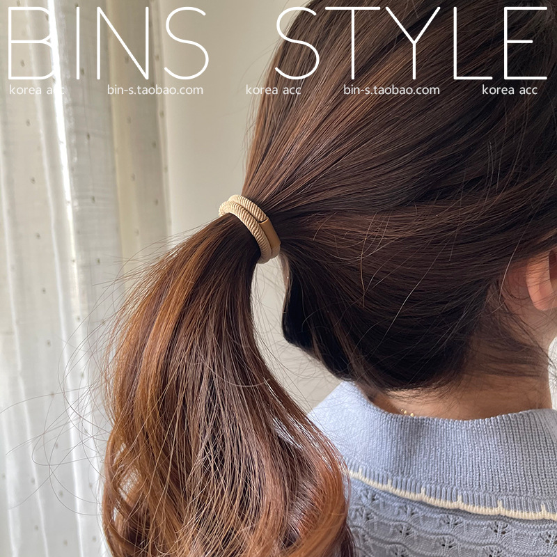 High-quality Korean version, basic and practical, brown earth tone twill hair tie, base hair band, plain hair band details Picture